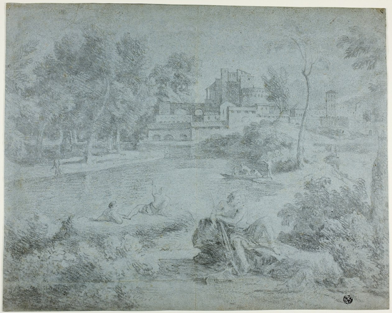 Italiaans landschap met baders door Richard Wilson