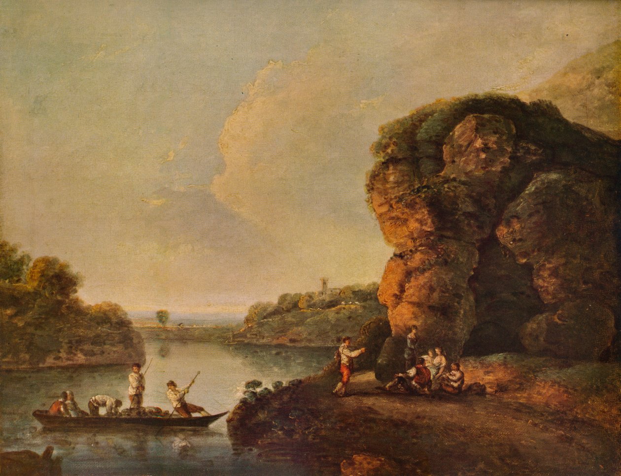 Landschap, met rivier en boten, ca. 1758 door Richard Wilson