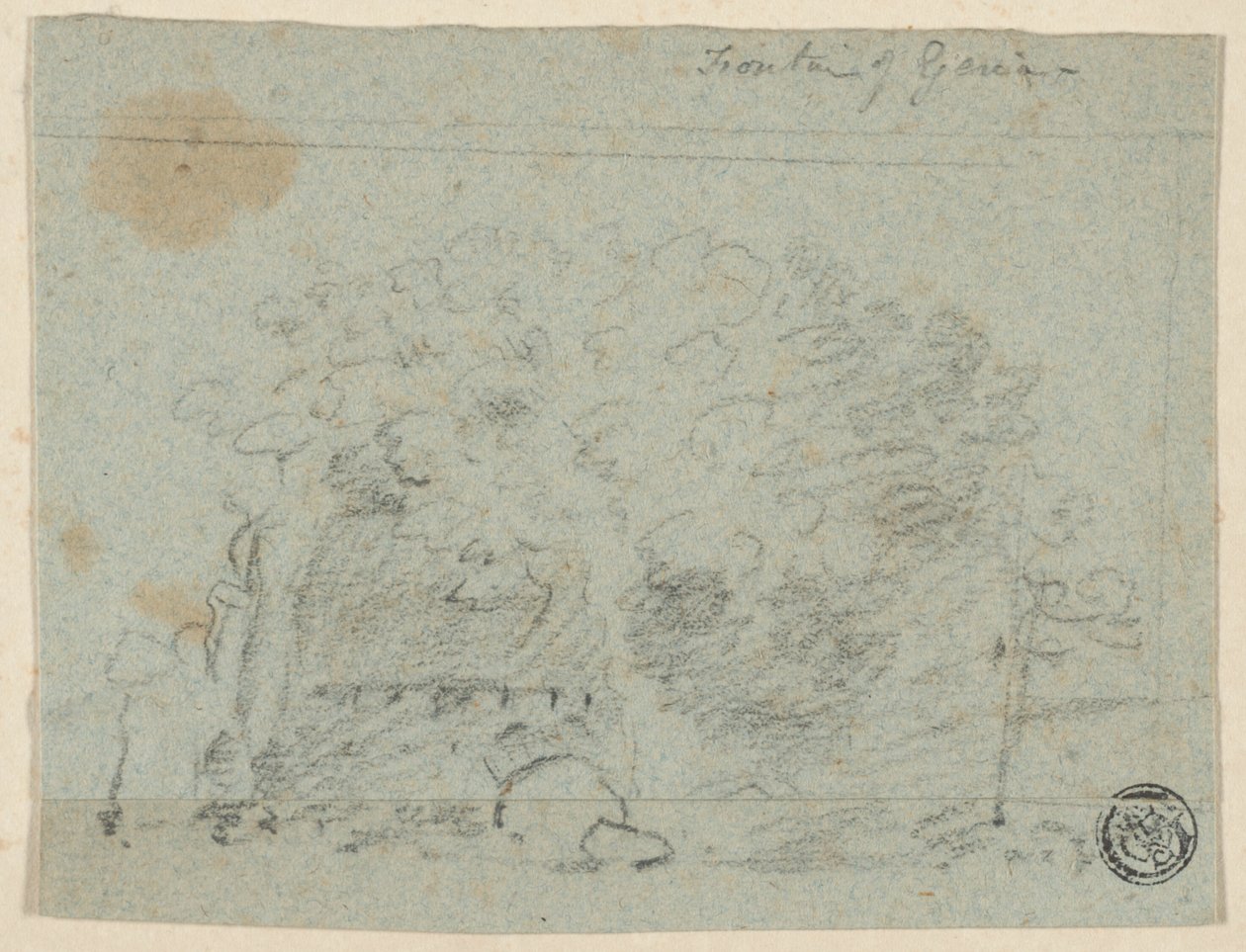 Schets van bomen bij brug (recto); Schets van gebouw (verso) door Richard Wilson
