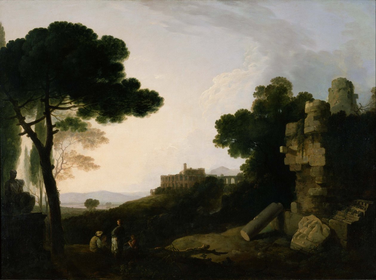 Landschap van Tivoli, capriccio door Richard Wilson