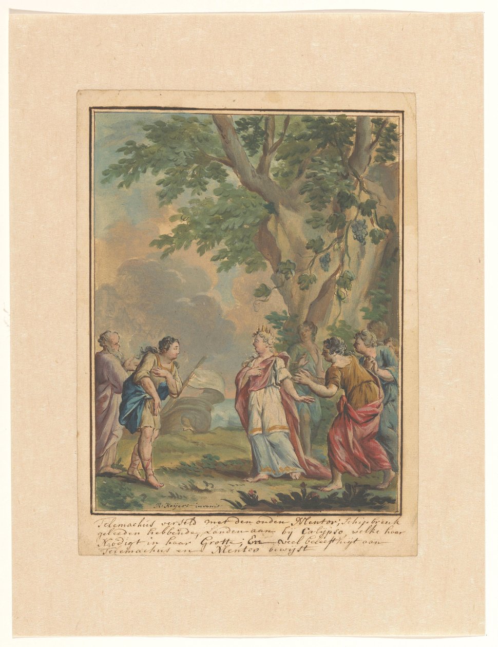 Telemachus en Mentor komen aan bij de nimf Calypso (Telemachus-reeks) door Rienk Keyert