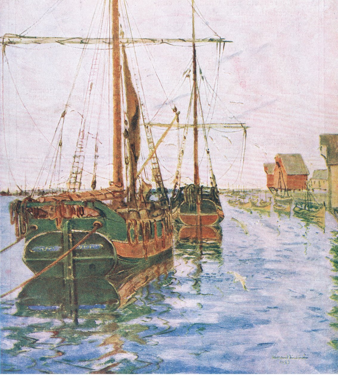 Boten in de haven, uit Mijn Tijdschrift, pub. 1922 door Rikard Lindstrom