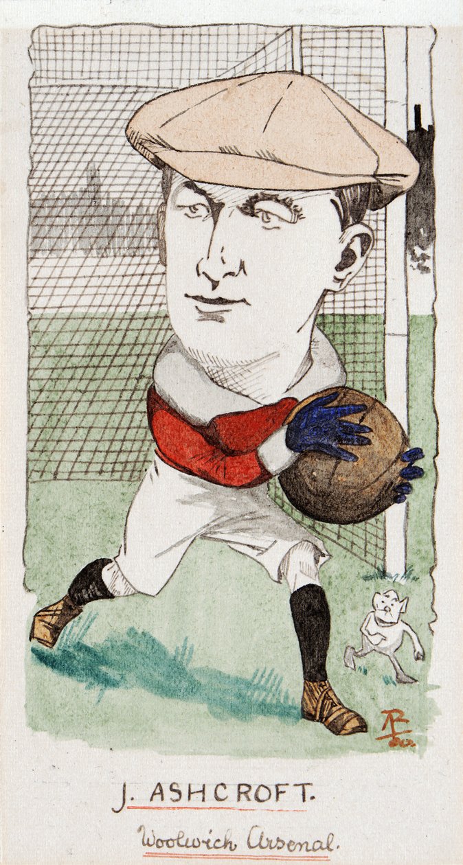 Jimmy Ashcroft, Woolwich Arsenal, tekening voor een set sigarettenkaartjes, 1907 door Rip