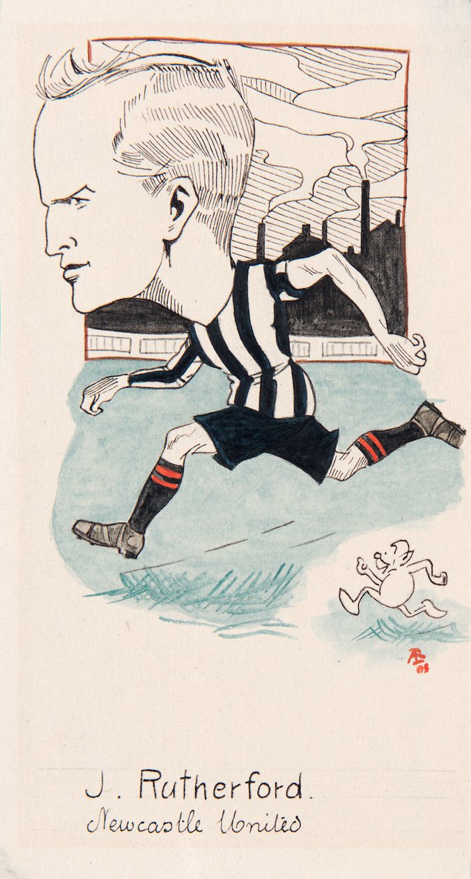 Jock Rutherford, Newcastle United, tekening voor een set sigarettenkaartjes, 1907 door Rip