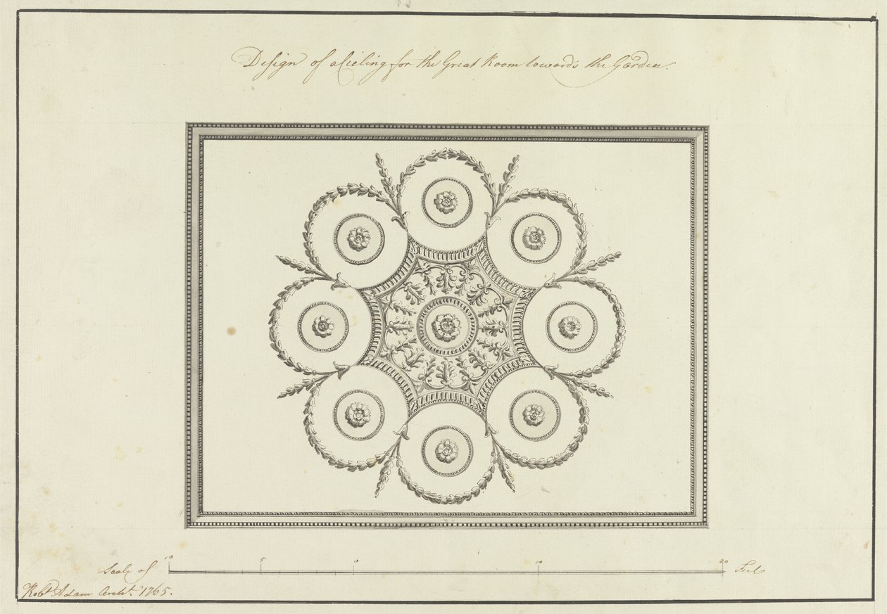 Ontwerp voor het plafond van de Grote Kamer, Langford House door Robert Adam