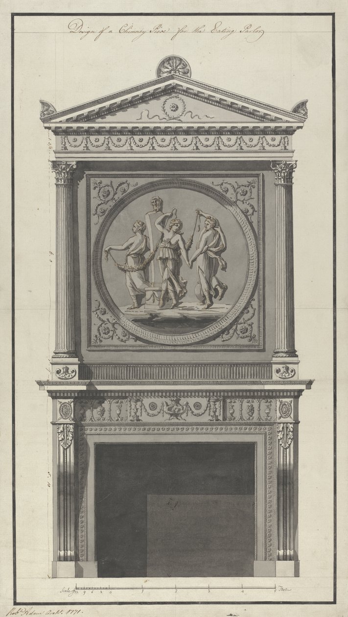 Headfort House, Eetkamer, Schouwstuk, 1771 door Robert Adam