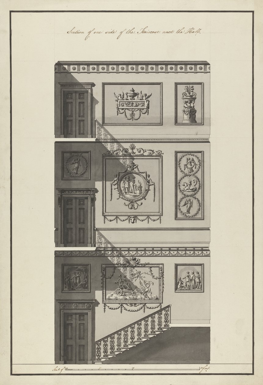 Headfort House. Trap, zijaanzicht, 1775 door Robert Adam