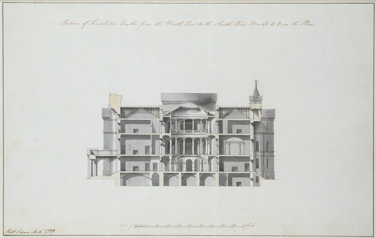 Doorsnede van Findlater Castle van het Noordoosten naar het Zuidwesten, 1789 door Robert Adam