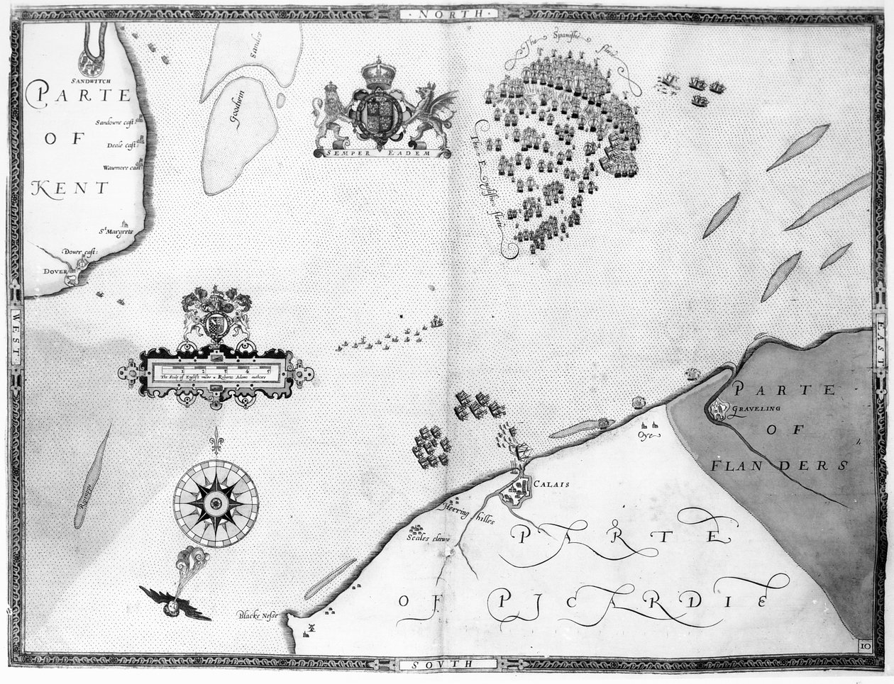 Kaart nr.10 met de route van de Armada-vloot, gegraveerd door Augustine Ryther, 1588 door Robert Adams