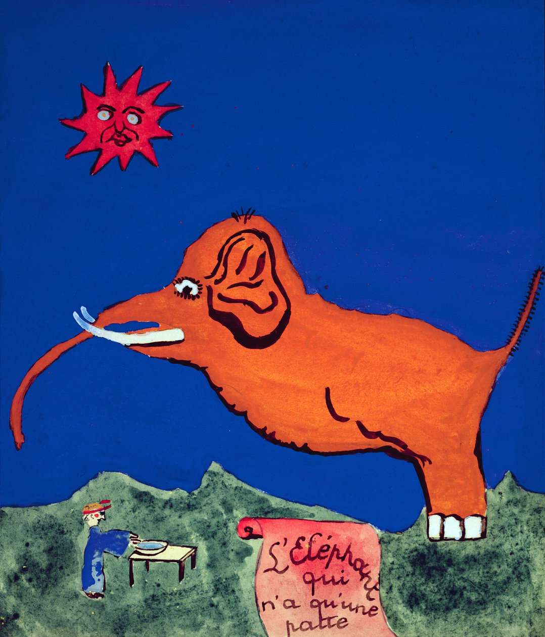 De Olifant met Slechts Eén Been, illustratie voor de handgeschreven gedichtenbundel 