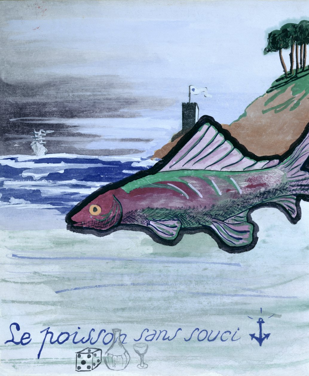 De vis zonder zorgen, illustratie voor de handgeschreven gedichtenbundel 