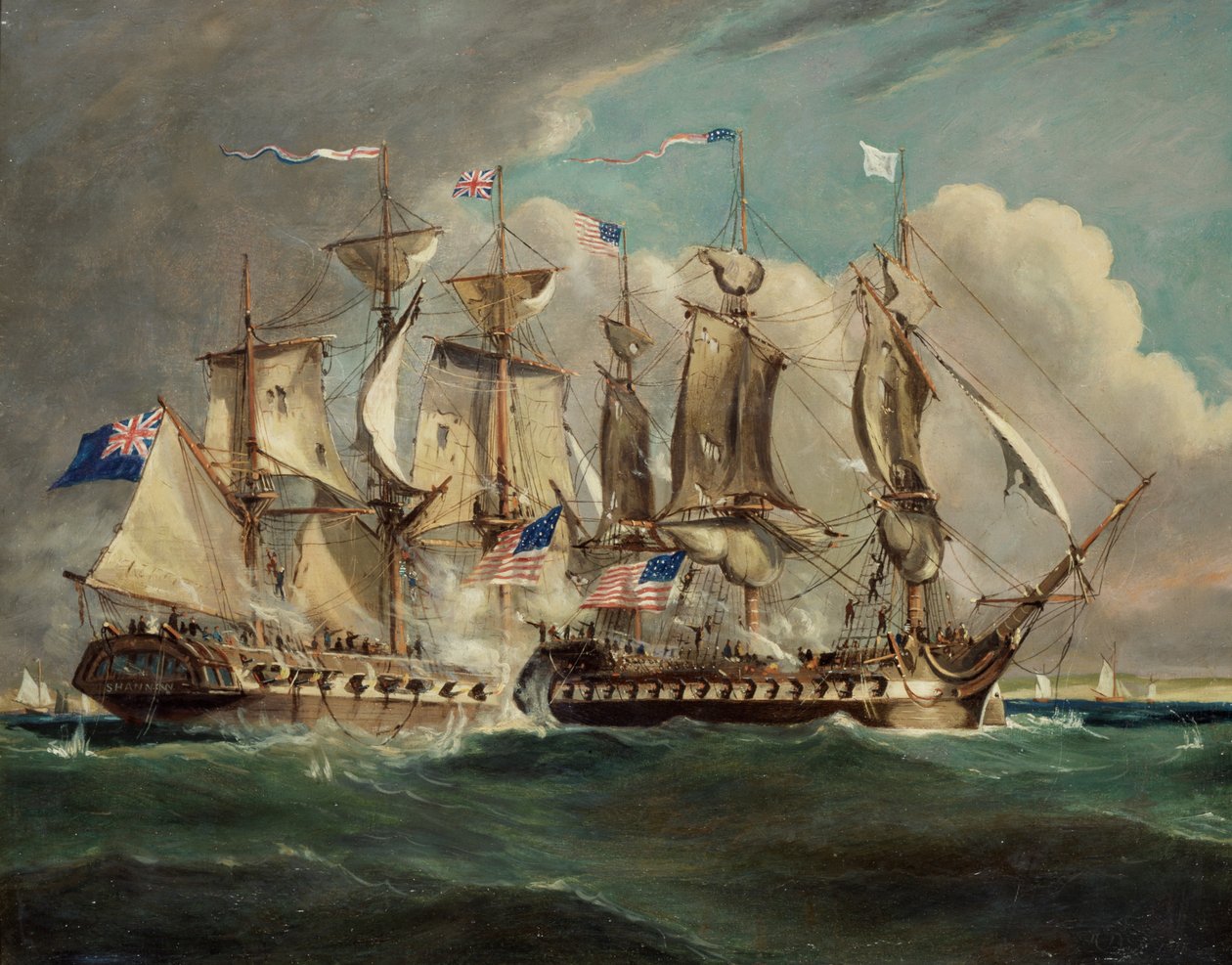 De Chesapeake en Shannon bij Boston, 1 juni 1813 door Robert Dodd