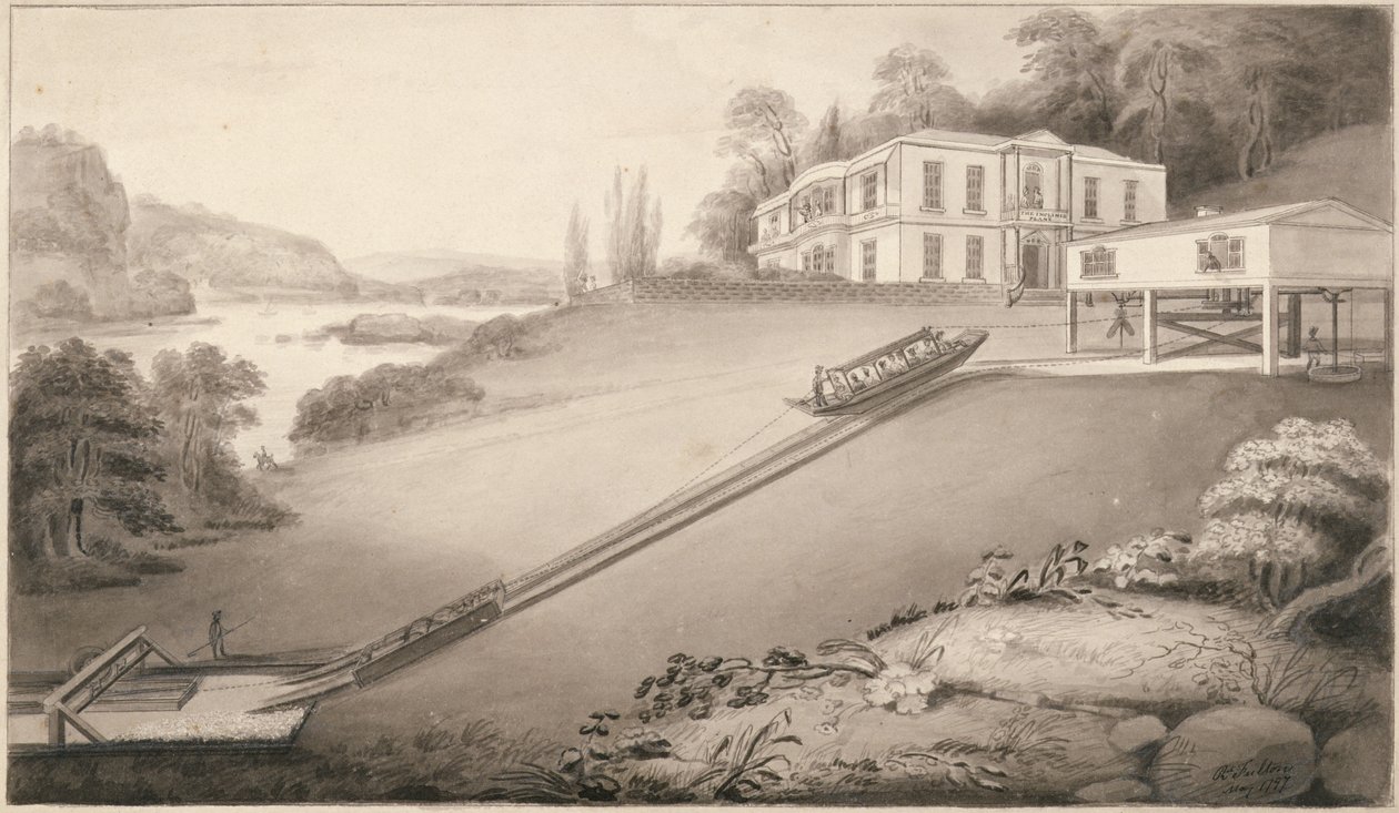 Hellend Schip naar een Hoger Kanaalniveau gebracht, 1797 door Robert Fulton