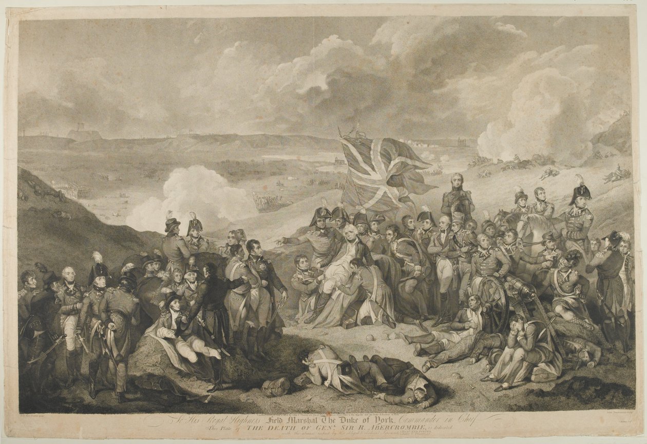 De dood van generaal Abercrombie in de Slag bij Alexandrië, 21 maart 1801, gegraveerd door J. Vendramini, gepubliceerd 1804 door Robert Kerr Porter