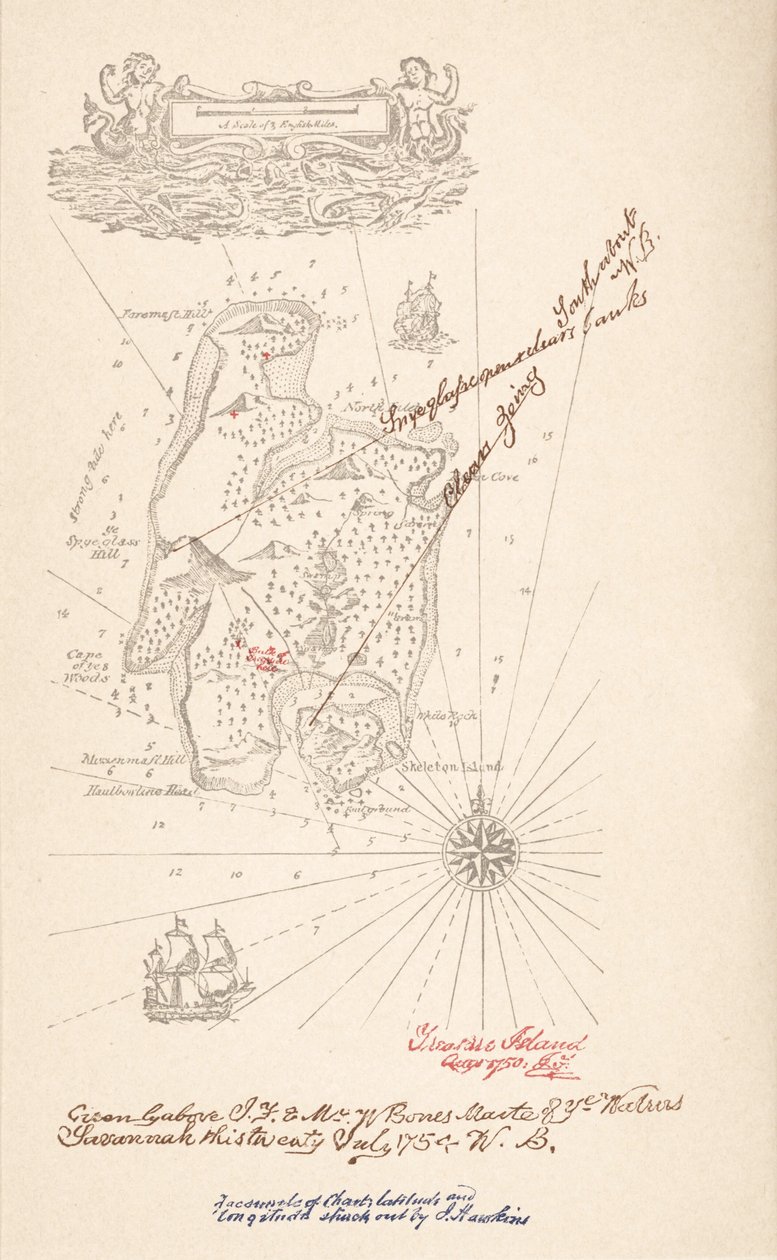 Kaart van Schateiland, uit Schateiland door Robert Louis Stevenson, uitgegeven 1883 door Robert Louis Stevenson