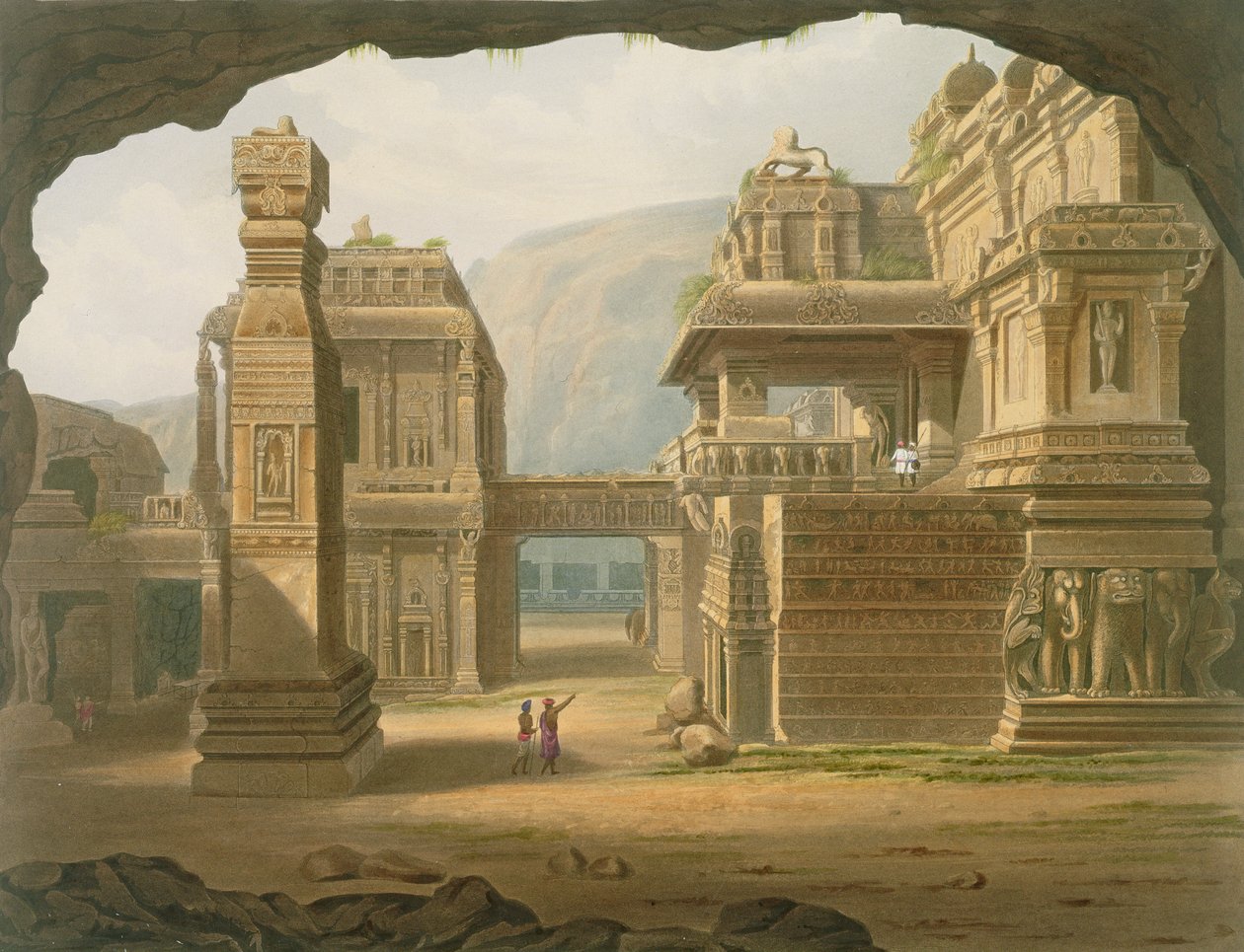 Groot uitgegraven tempel in Ellora in 1813, uit Volume I van 
