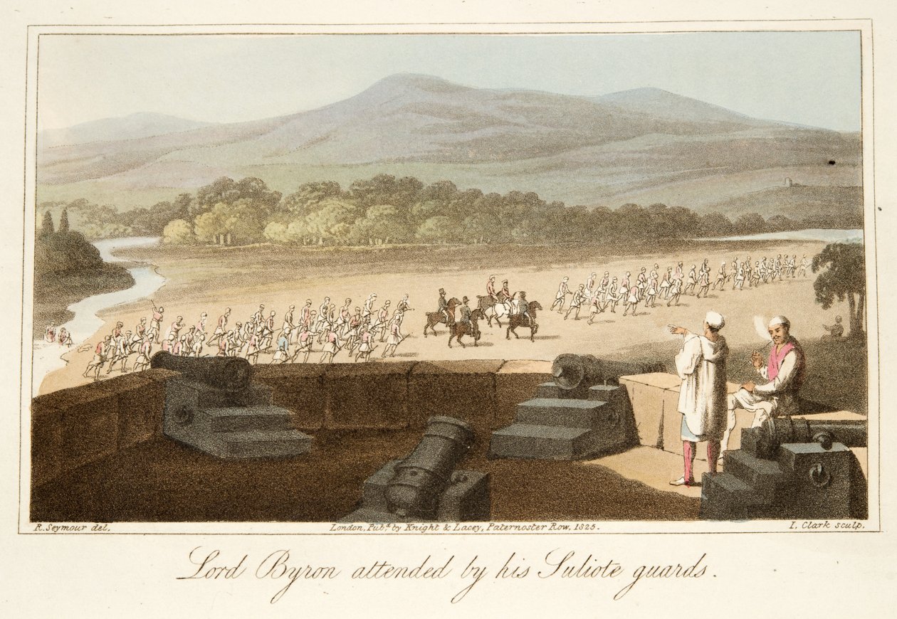 Lord Byron met zijn Suliote Garde, uit De Laatste Dagen van Lord Byron door William Parry, gepubliceerd 1825 door Robert Seymour
