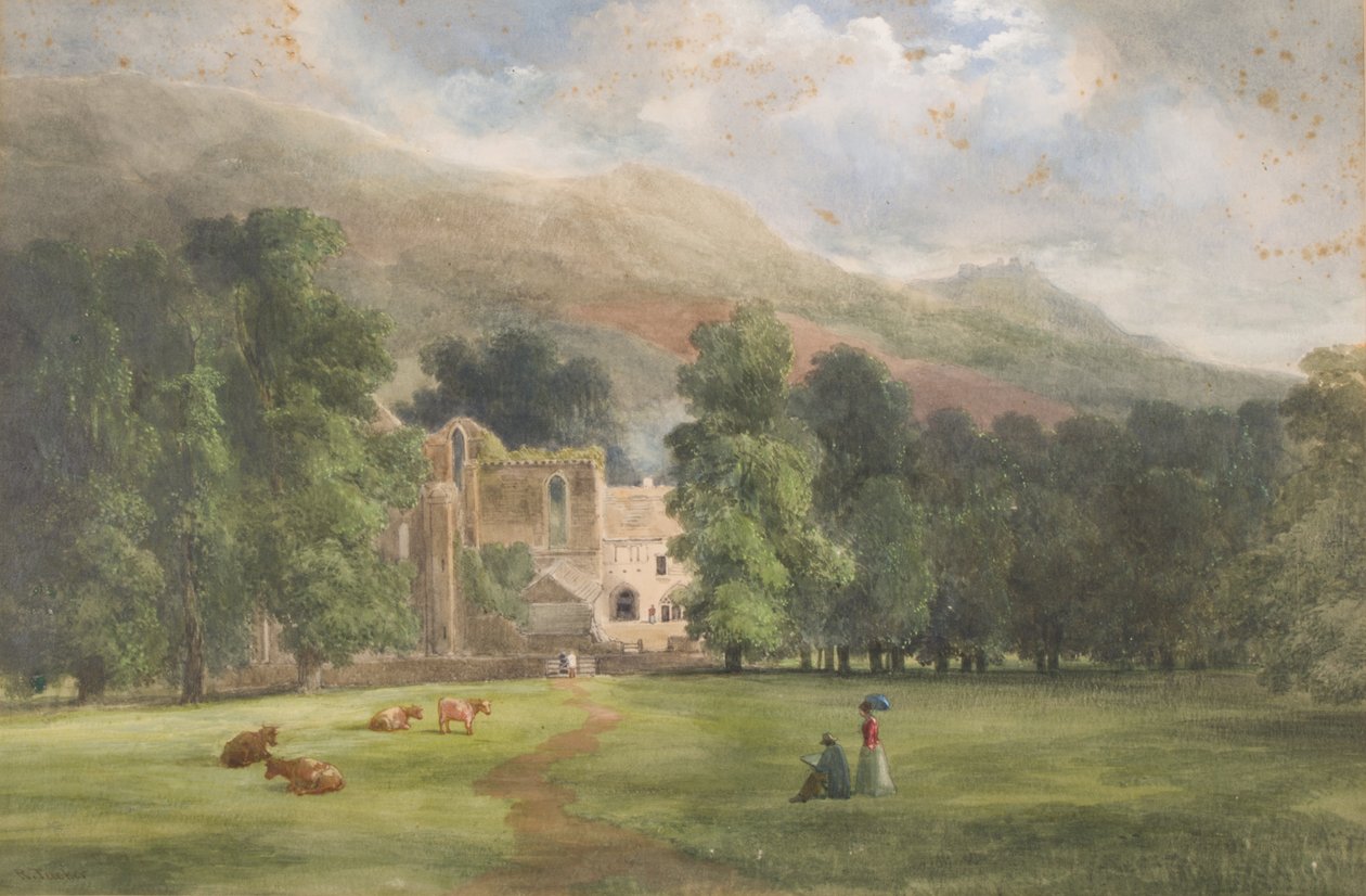 Valle Crucis of Dinas Bran, Llangollen, 1872 door Robert Tucker Pain