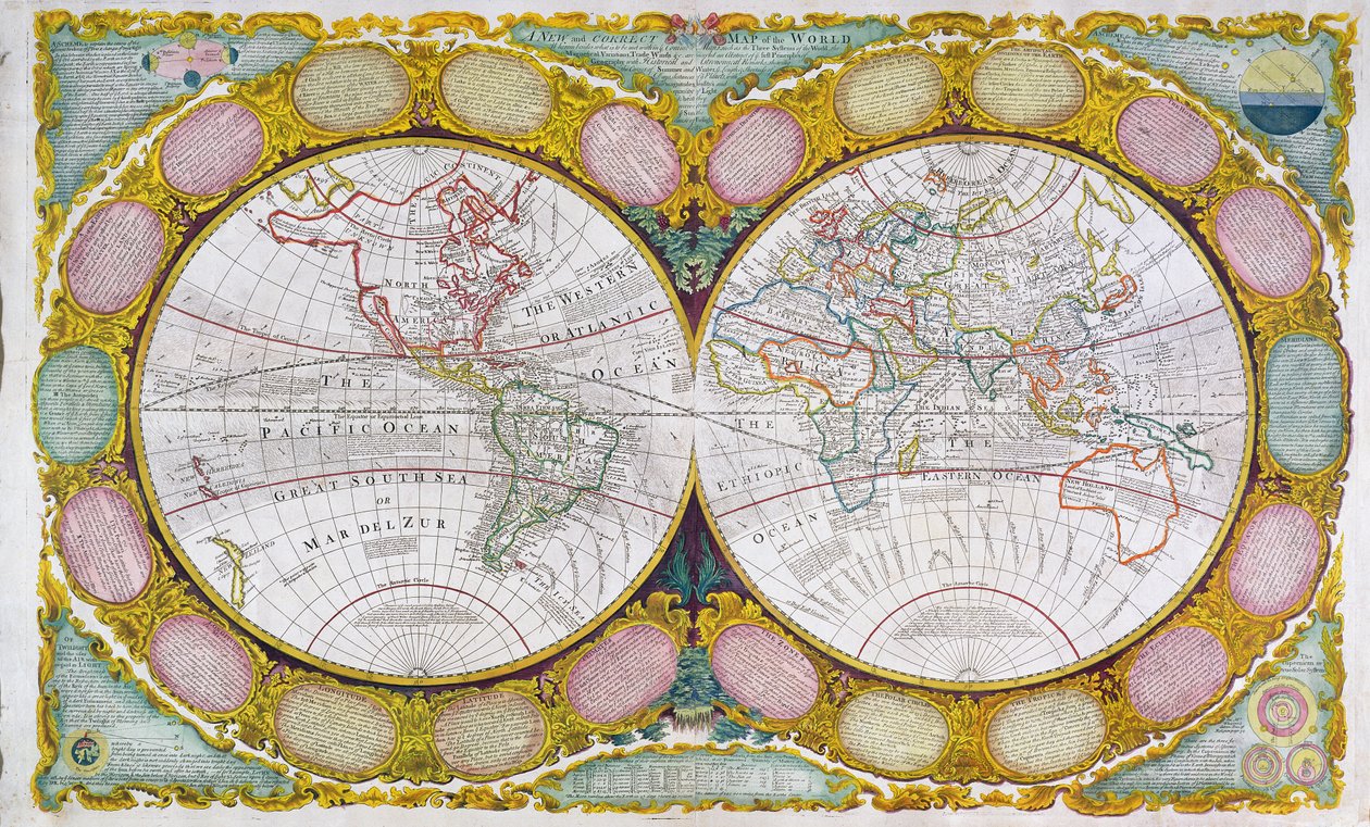 Een nieuwe en correcte kaart van de wereld, 1770-97 door Robert Wilkinson