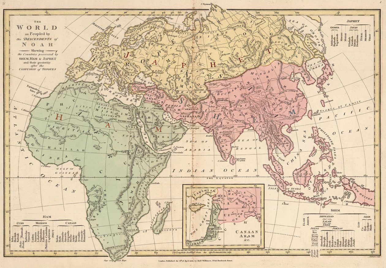De wereld bevolkt door de nakomelingen van Noach, met de landen bezet door Sem, Cham en Jafet en hun nageslacht na de spraakverwarring door Robert Wilkinson