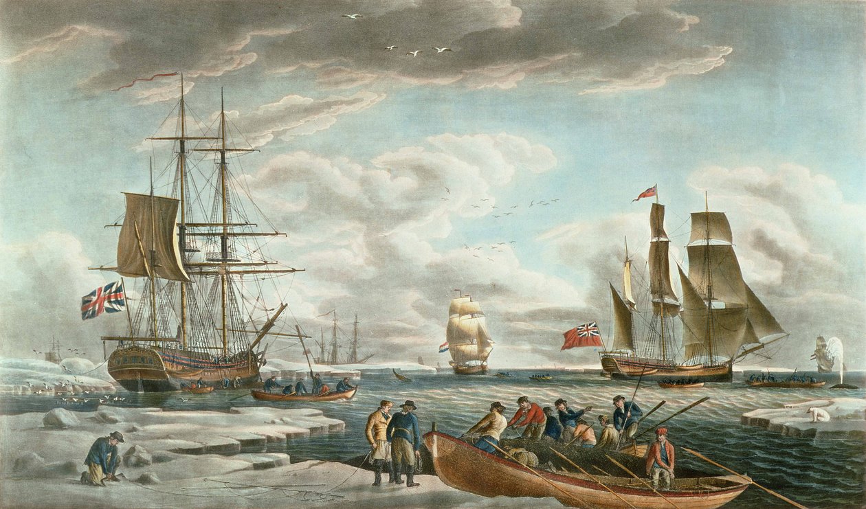 De Groenlandse walvisvisserij, uitgegeven door John  Josiah Boydell door Robert (after) Dodd