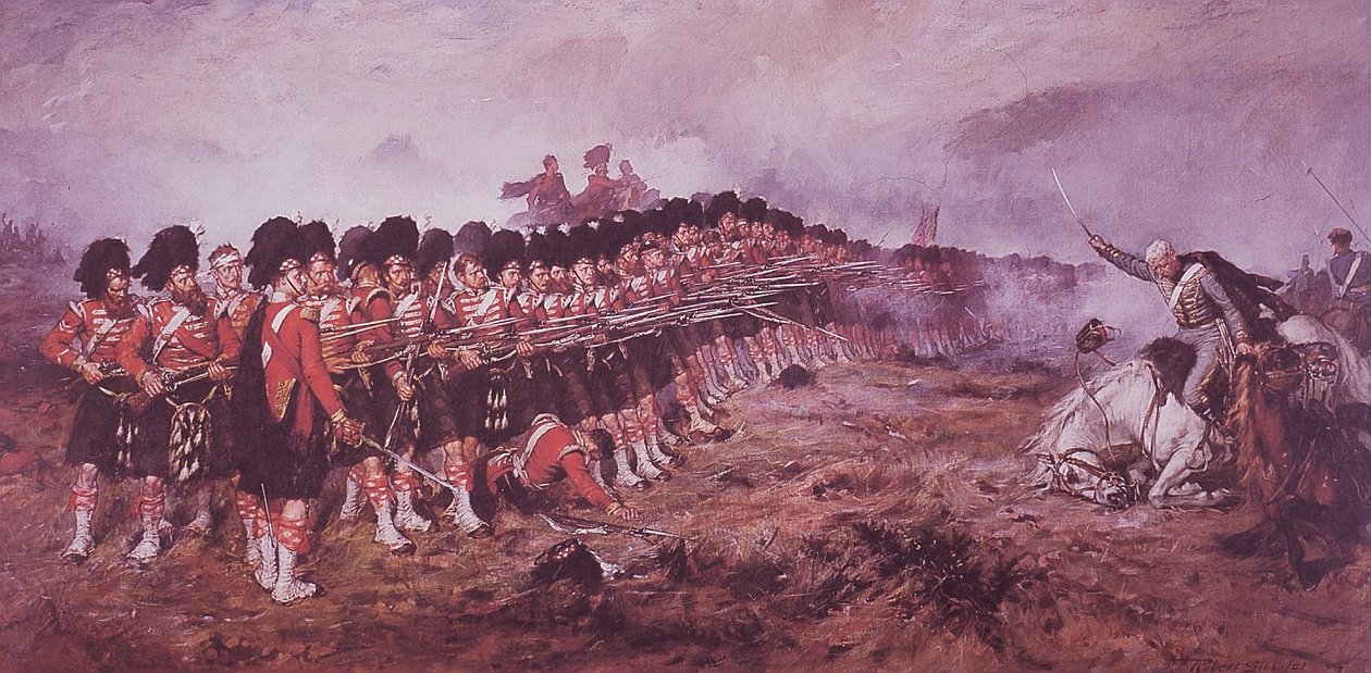 The Thin Red Line, de 93e Highlanders staan stevig voor een Russische aanval bij de slag om Balaklava in 1854 door Robert (after) Gibb