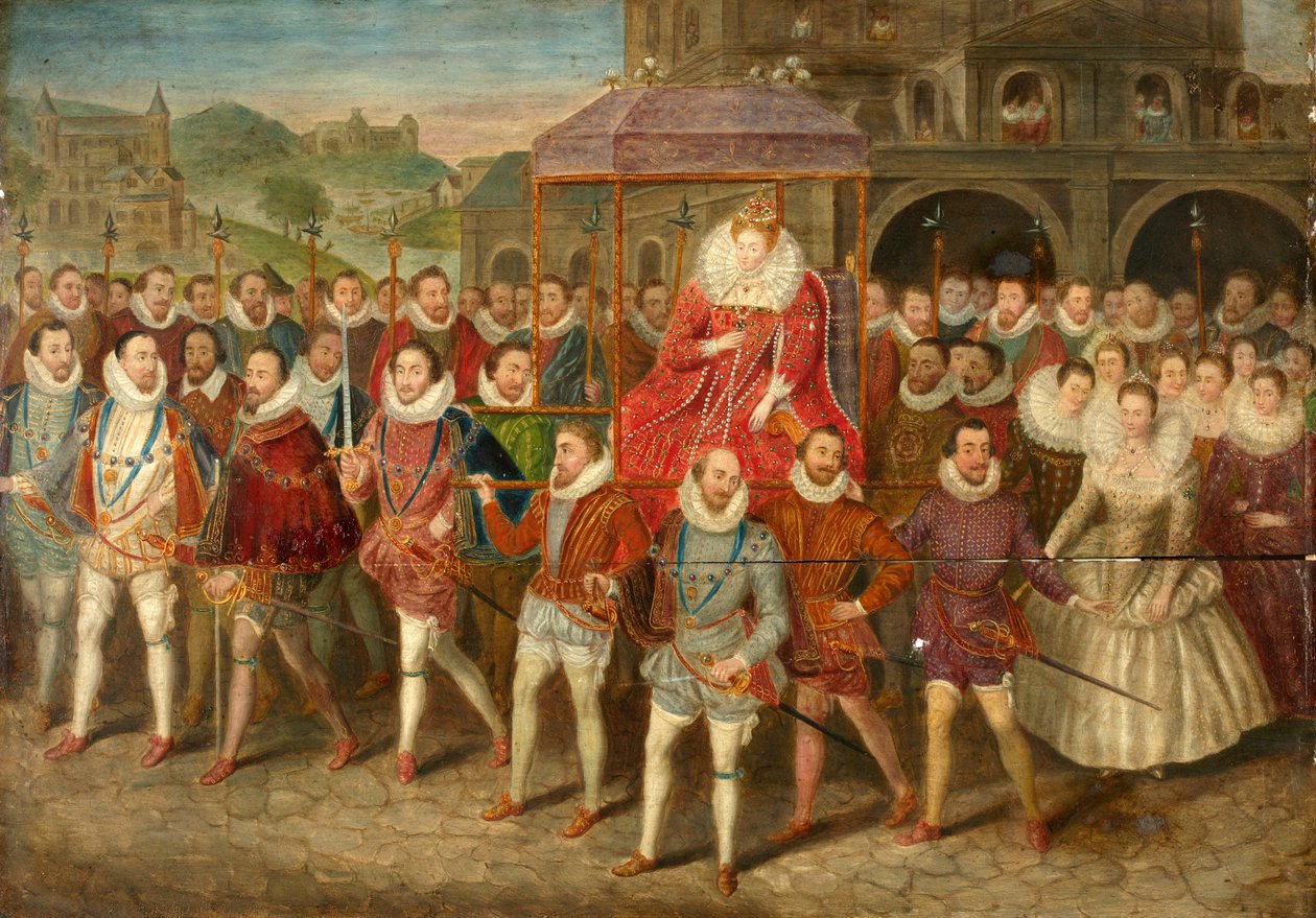 Een processie van koningin Elizabeth I door Robert (after) Peake