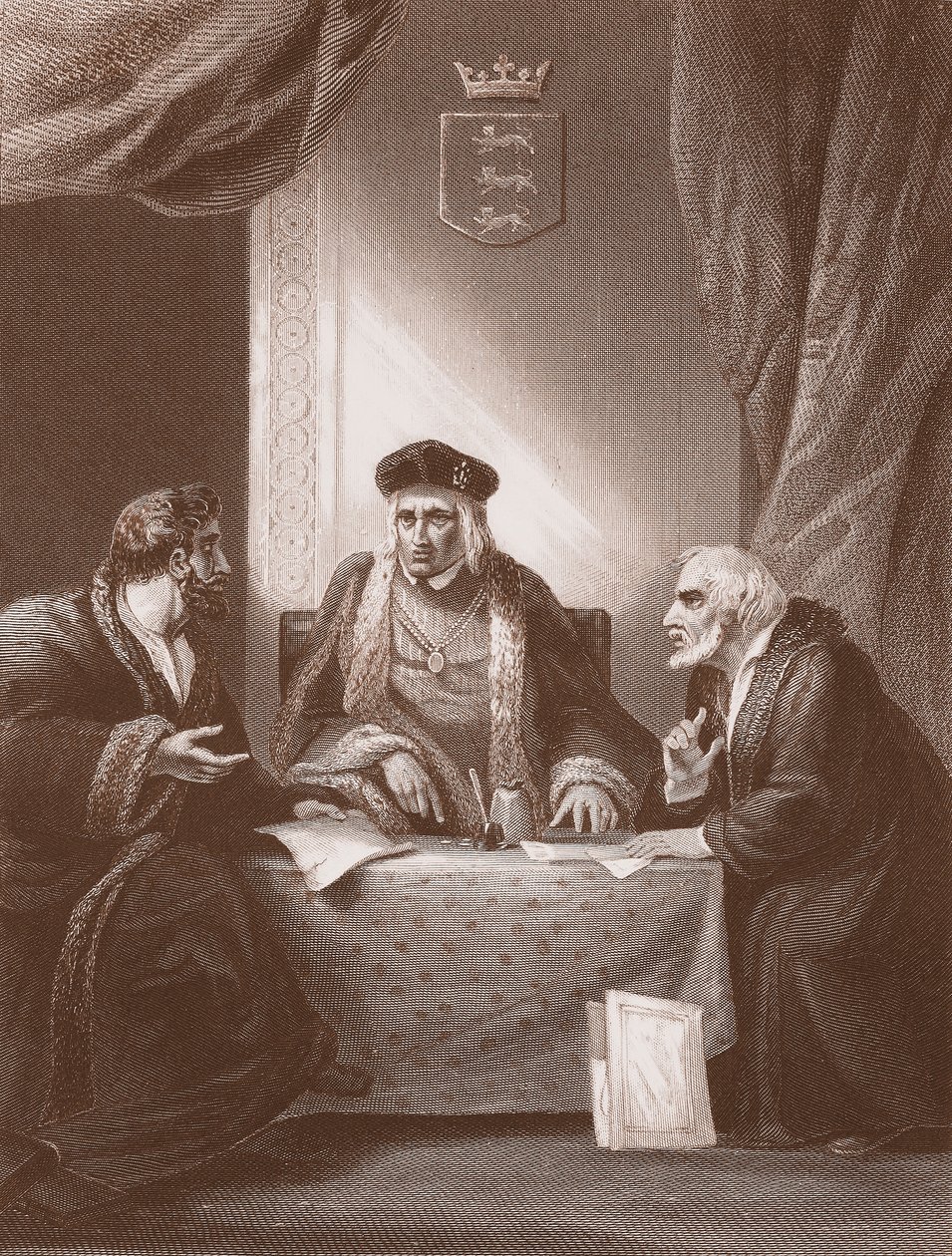 Henry VII met Empson en Dudley, gegraveerd door A.H. Payne door Robert (after) Smirke