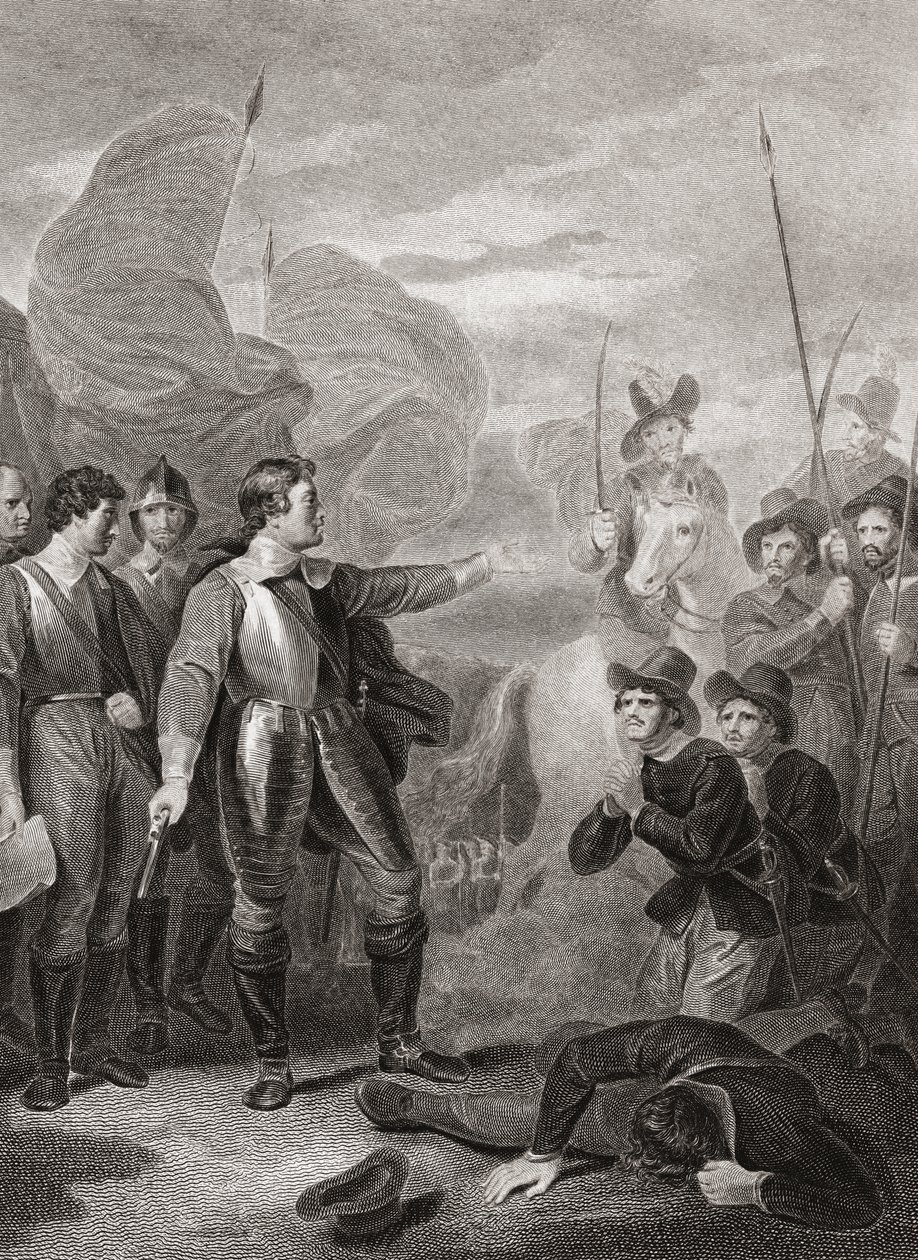 Oliver Cromwell onderdrukt de Burford muiterij (prent) door Robert (after) Smirke