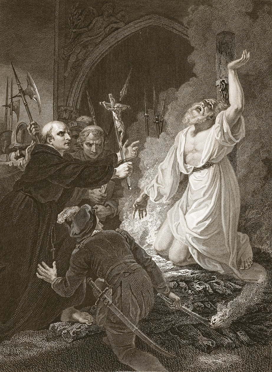Het Martelaarschap van Aartsbisschop Cranmer, gegraveerd door W. Bromley, illustratie uit David Hume