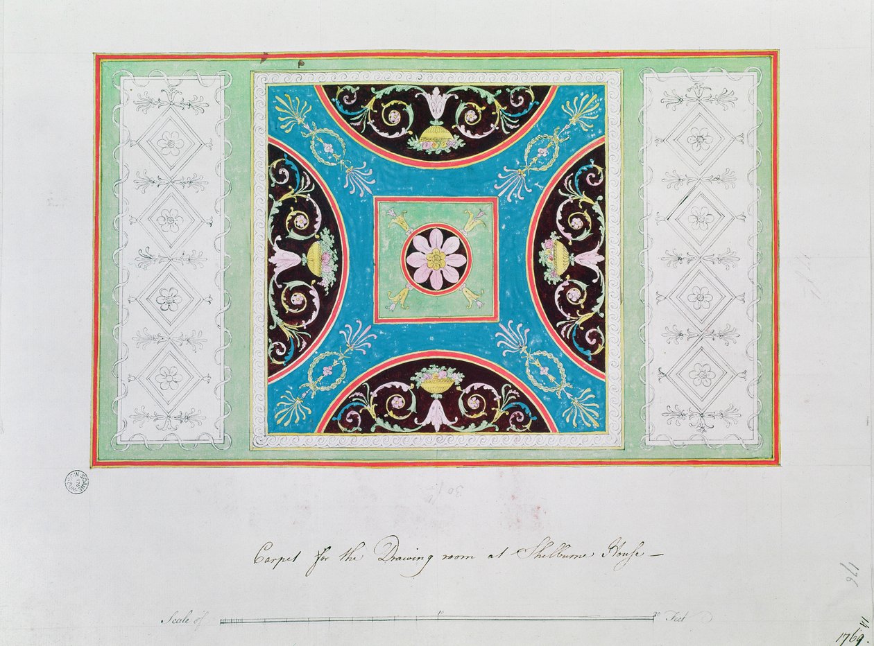 Tapijtdesign voor de salon, Shelburne House door Robert Adam