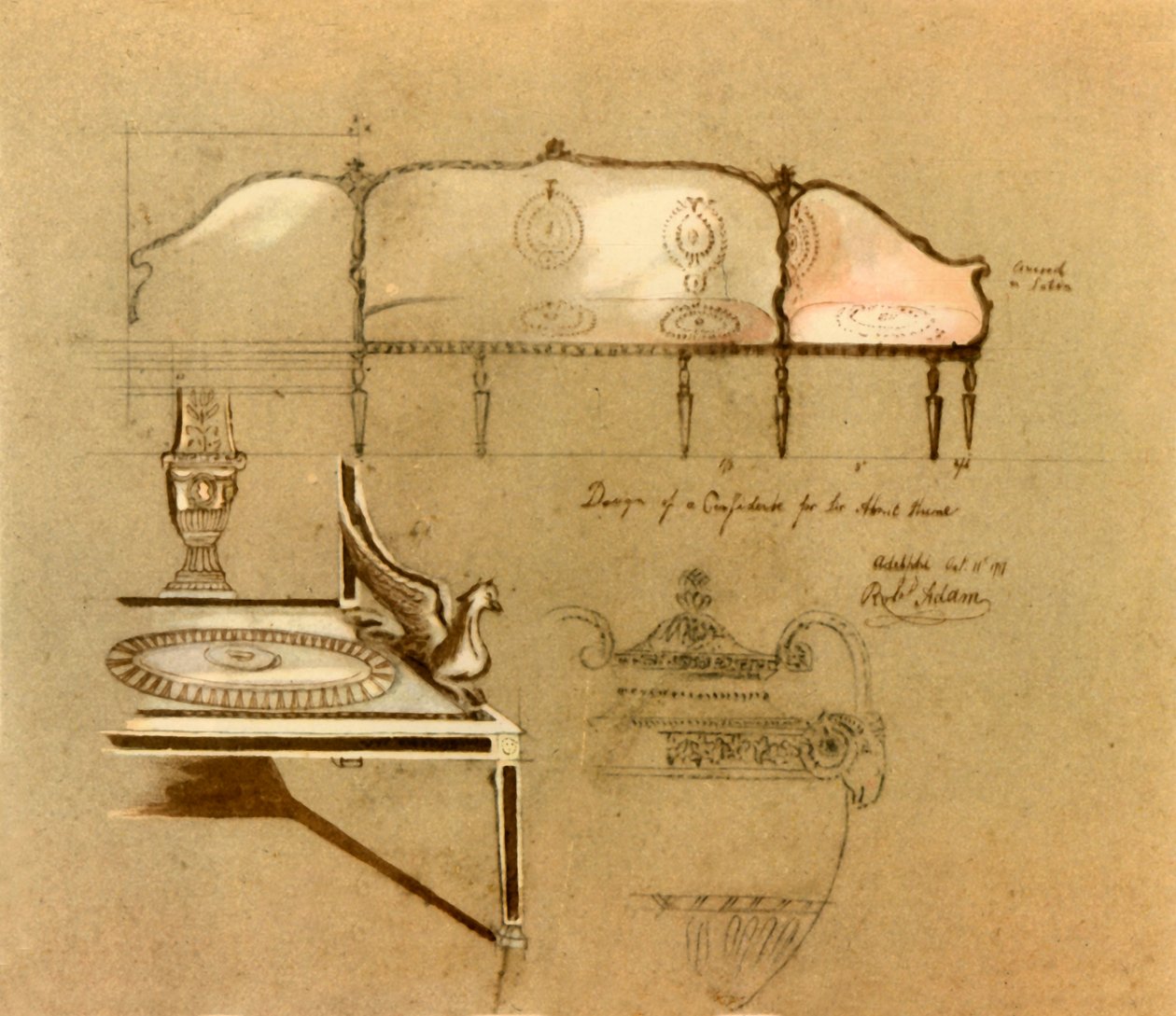 Ontwerp voor een sofa door Robert Adam