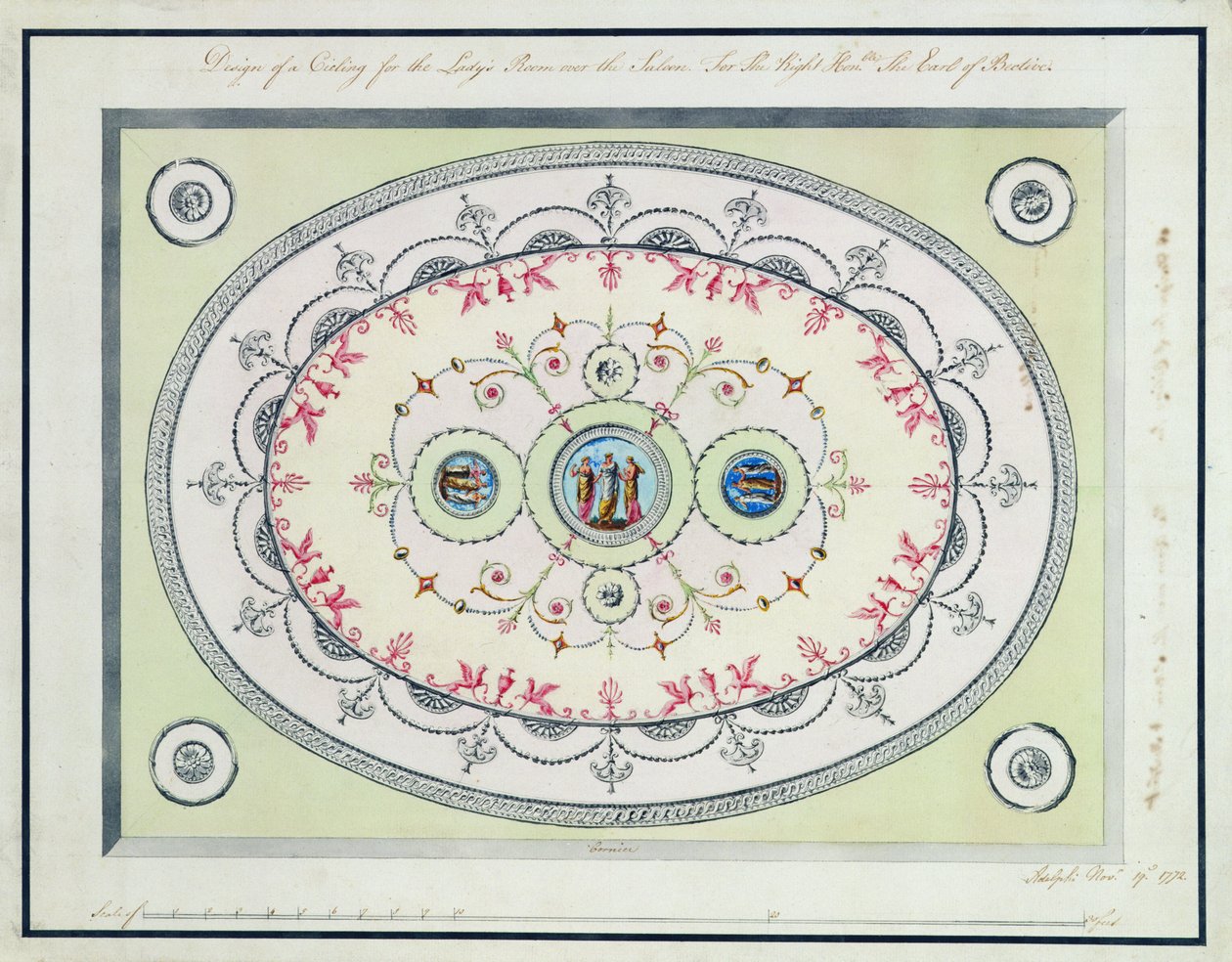 Ontwerp voor het plafond in de Dameskamer, Headfort House, 1772 door Robert Adam