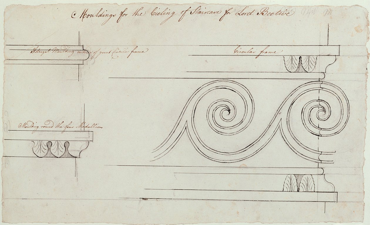 Ontwerp voor de lijsten op de trap, Headfort House, 1772 door Robert Adam