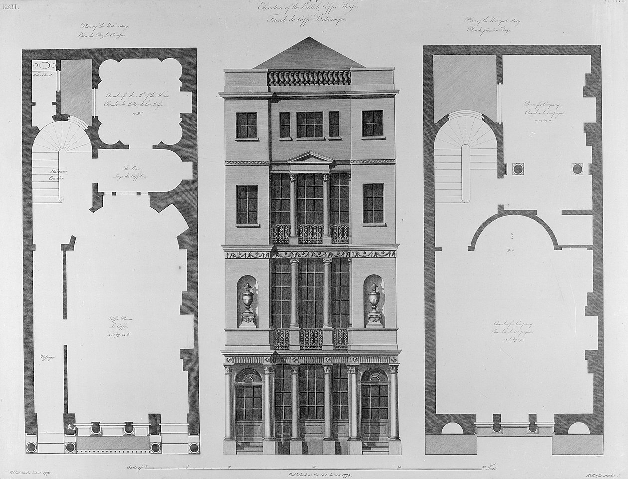 Opstand van het Britse koffiehuis, gegraveerd door Robert Blyth, 1778 door Robert Adam