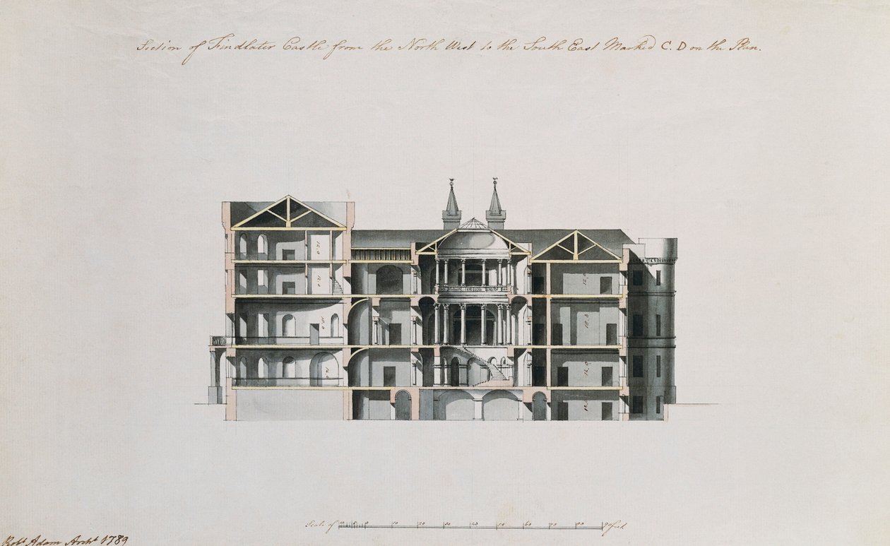 Sectie van Findlater Castle van Noordwest naar Zuidoost door Robert Adam