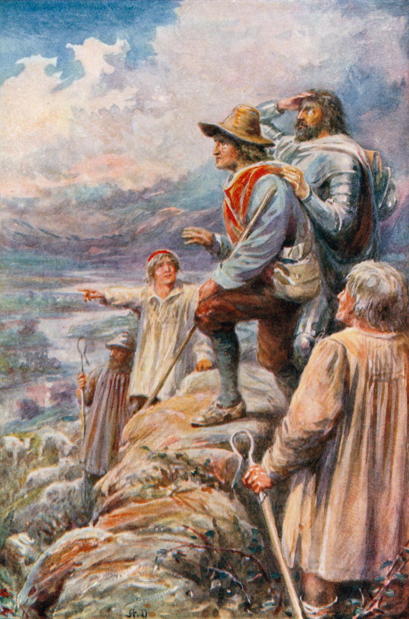 De pelgrims op de verrukkelijke bergen (kleurenlitho) door Robert Ambrose (after) Dudley