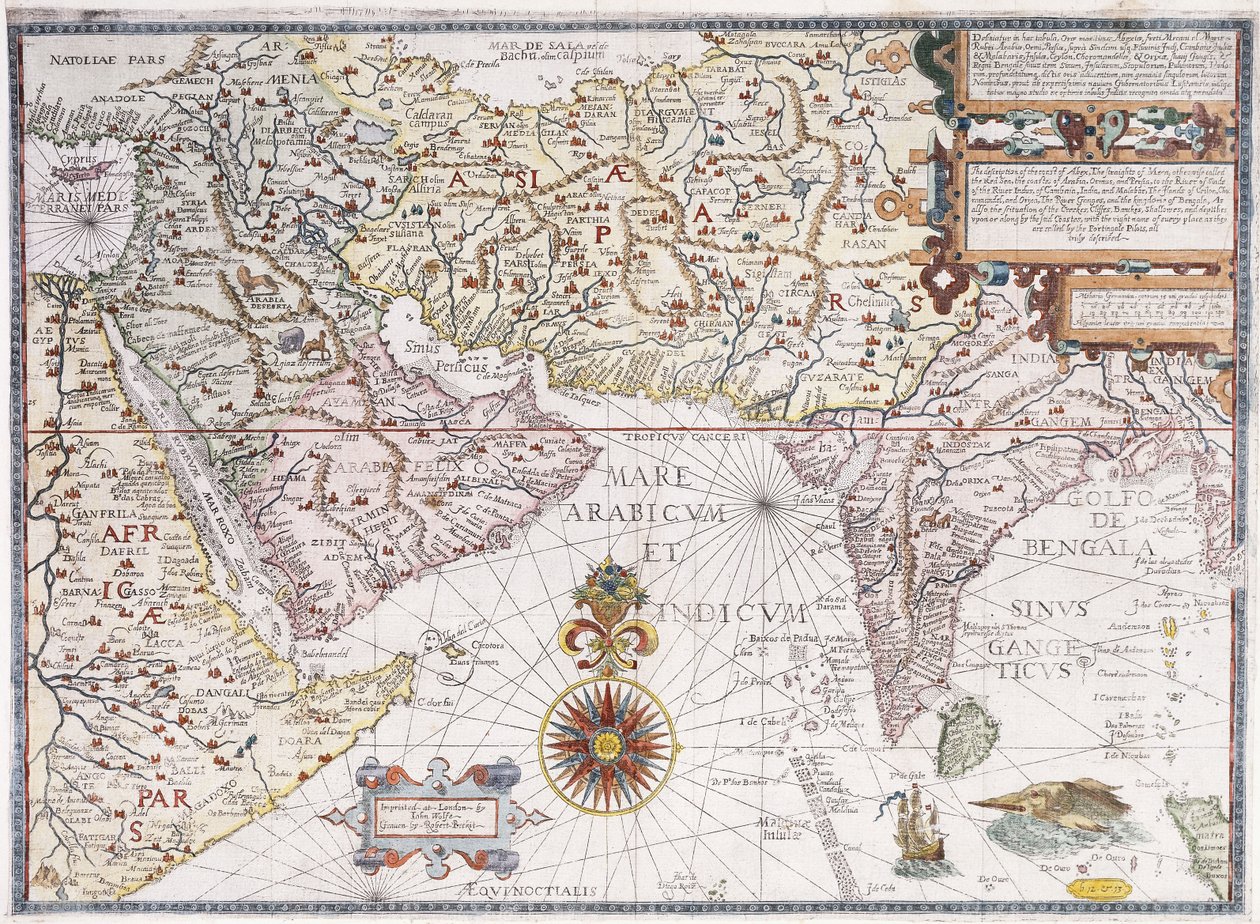 Een kaart van Oost-Afrika, Arabië en India, 1598 door Robert Beckit