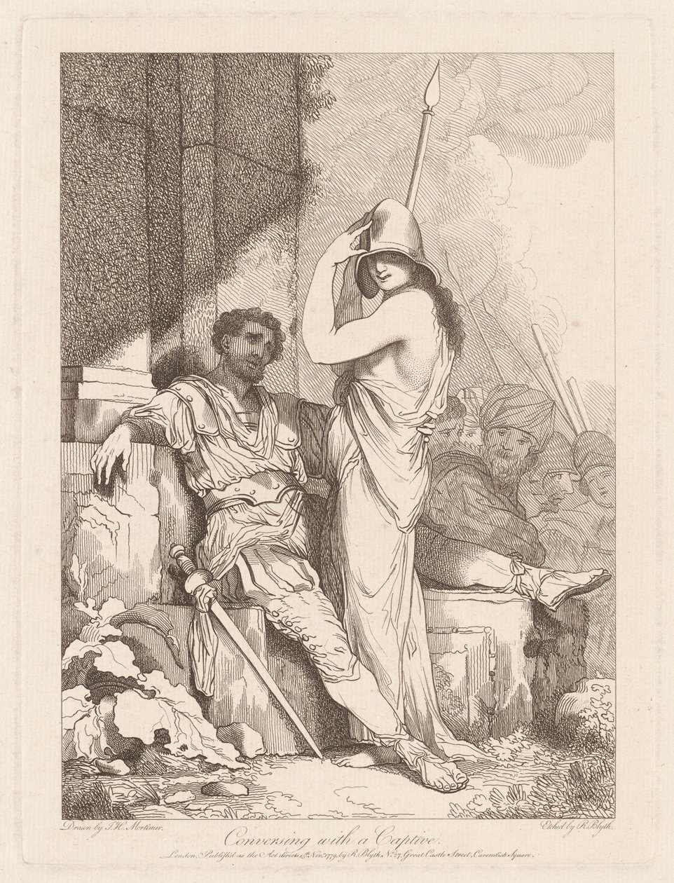 Gesprek met een gevangene door Robert Blyth, after John Hamilton Mortimer