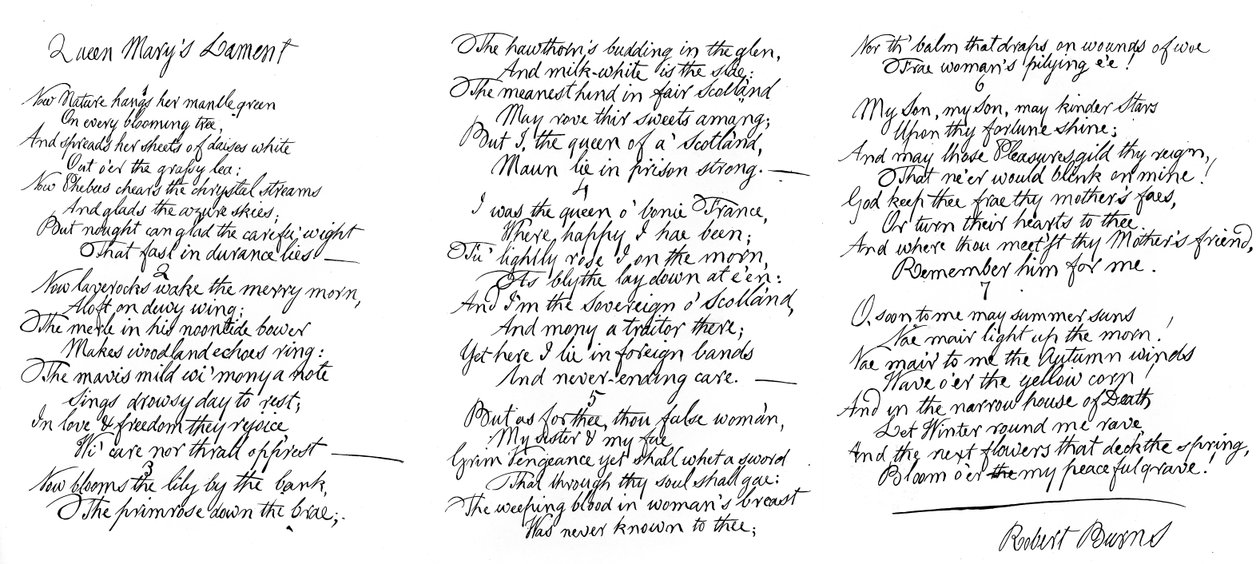 Queen Marys Lament, gedicht in het handschrift van Robert Burns door Robert Burns
