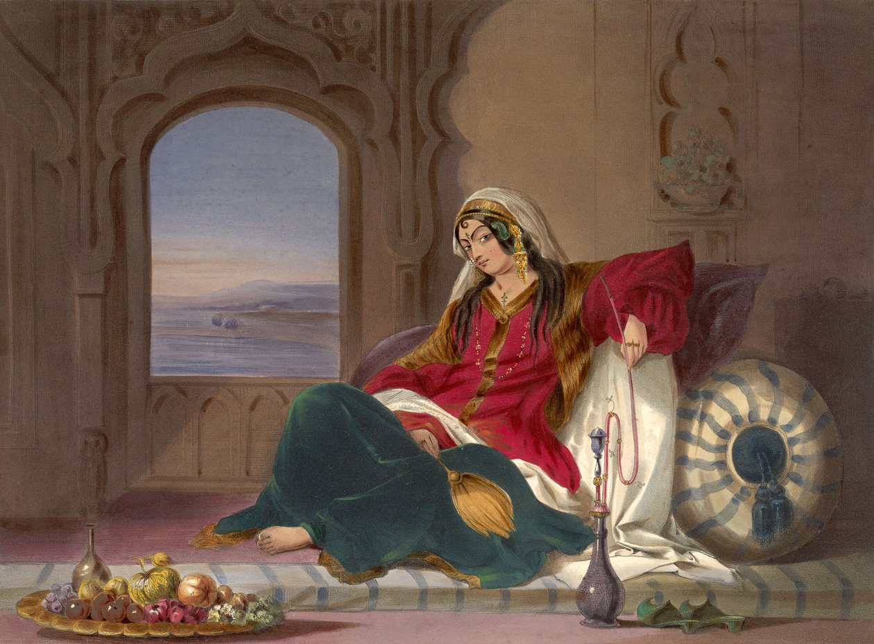 Kandahar dame van rang, bezig met roken, 1848 door Robert Carrick