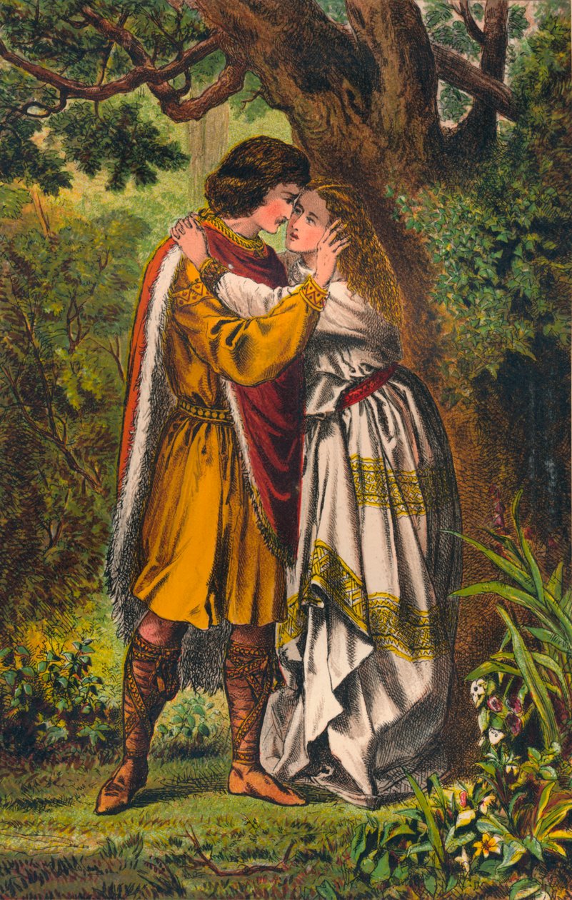 Posthumus. Mijn koningin! Mijn meesteres! O dame, huil niet meer. Cymbeline: Act I, Scene I, ca. 1875 door Robert Charles Dudley