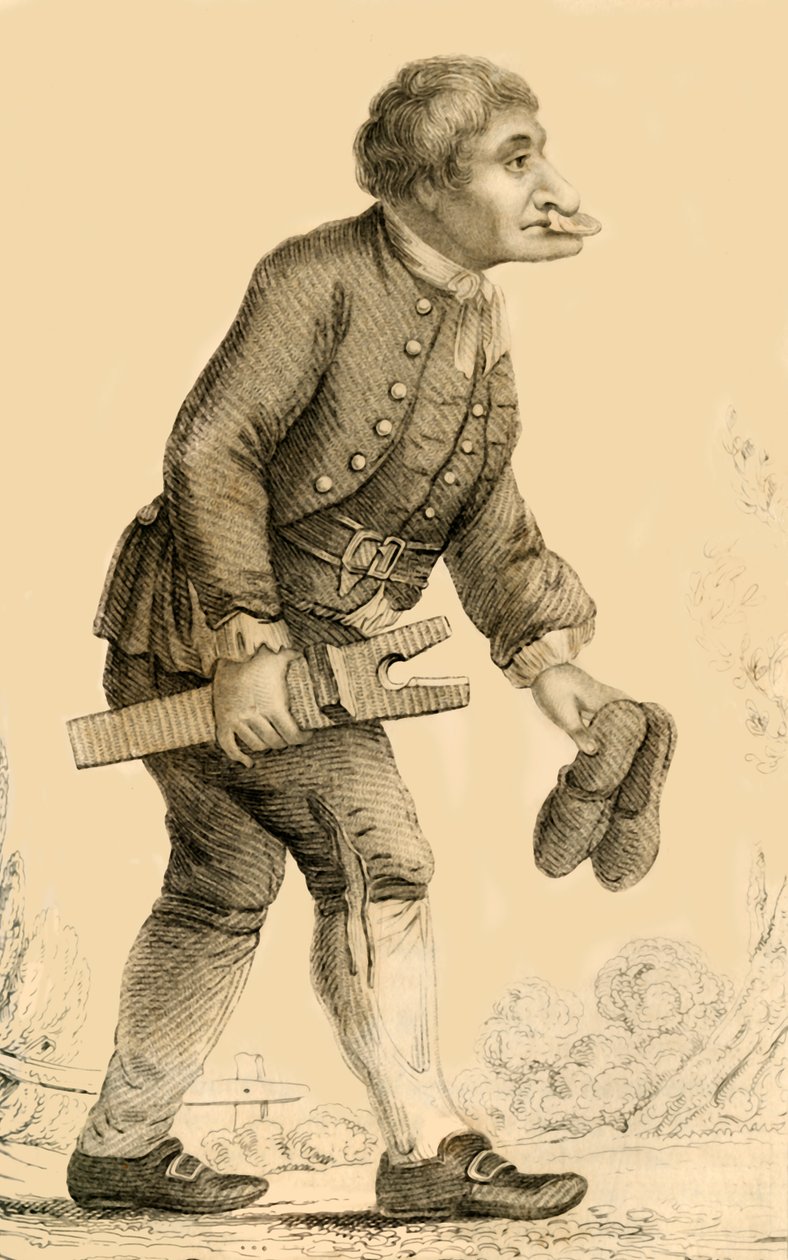 Oude Laarzen, Een bekende figuur in Rippon in Yorkshire, 1821 door Robert Cooper