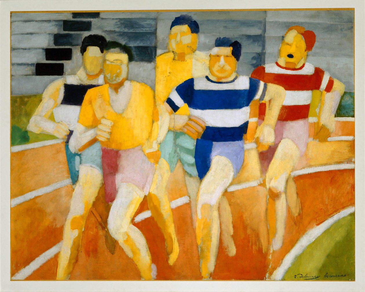 Les coureurs - de hardlopers ... (schilderij op doek) door Robert Delaunay
