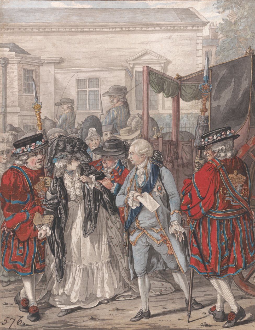 Margaret Nicholson probeert Zijne Majesteit, George III, te vermoorden bij de tuin ingang van St. James