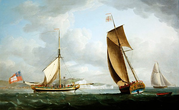 Het jacht van Trinity House in twee posities bij Dover door Robert Dodd