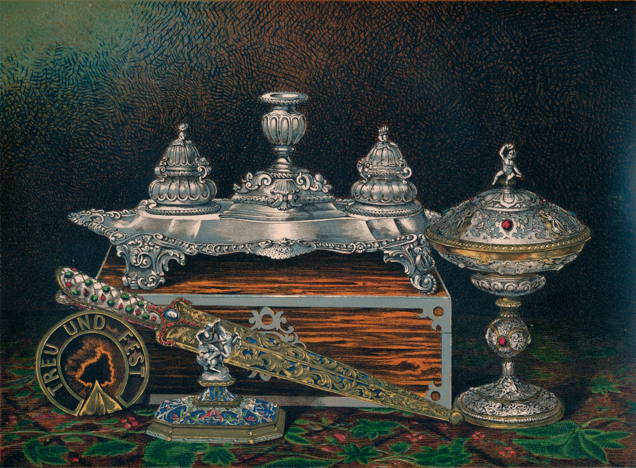 Inktstel, Papiergewicht, Jachtmes of Dolk, Gedekte Tazza, Papiergewicht, 1863 door Robert Dudley