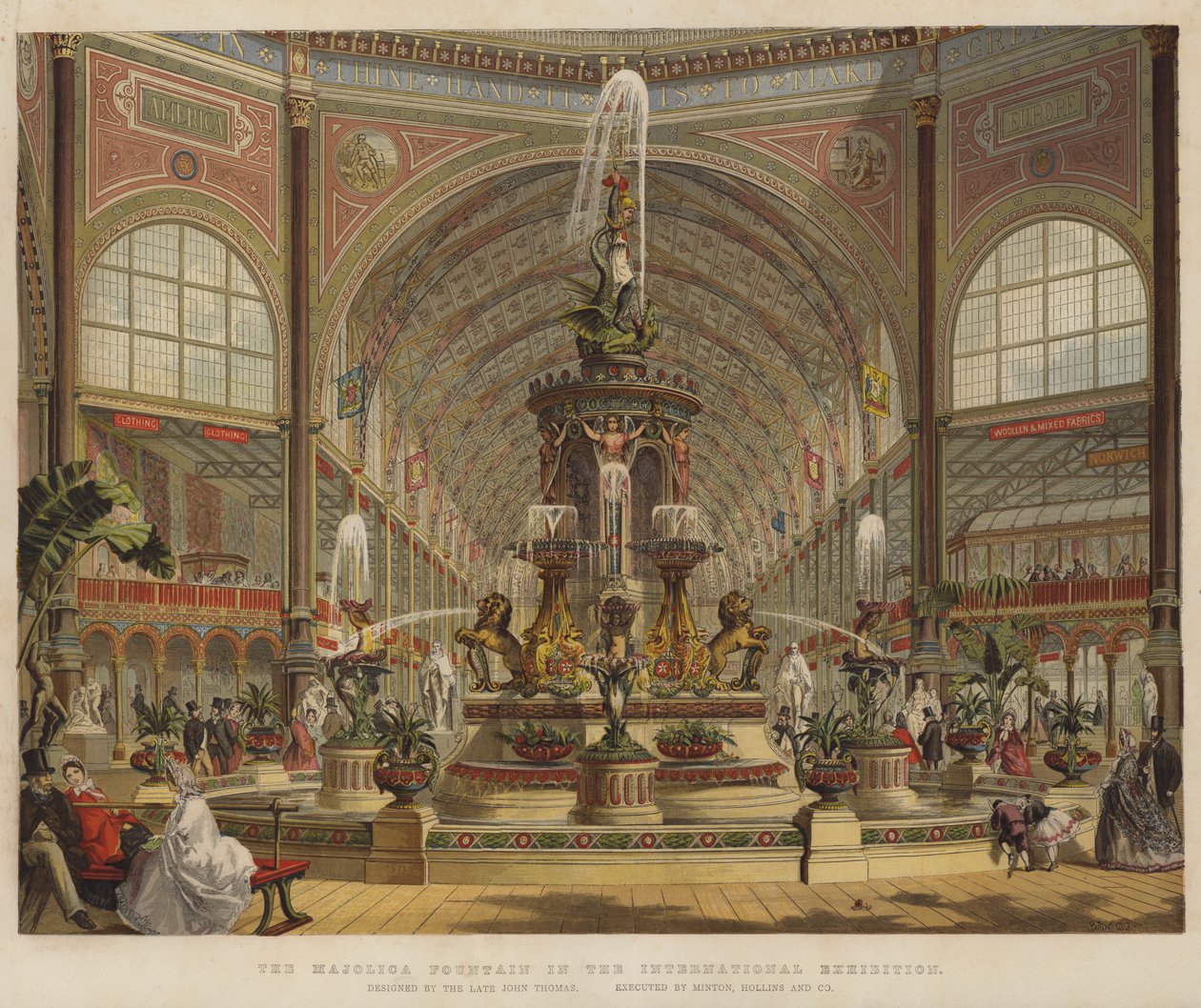 De Majolica Fontein op de Internationale Tentoonstelling (kleurenlitho) door Robert Dudley