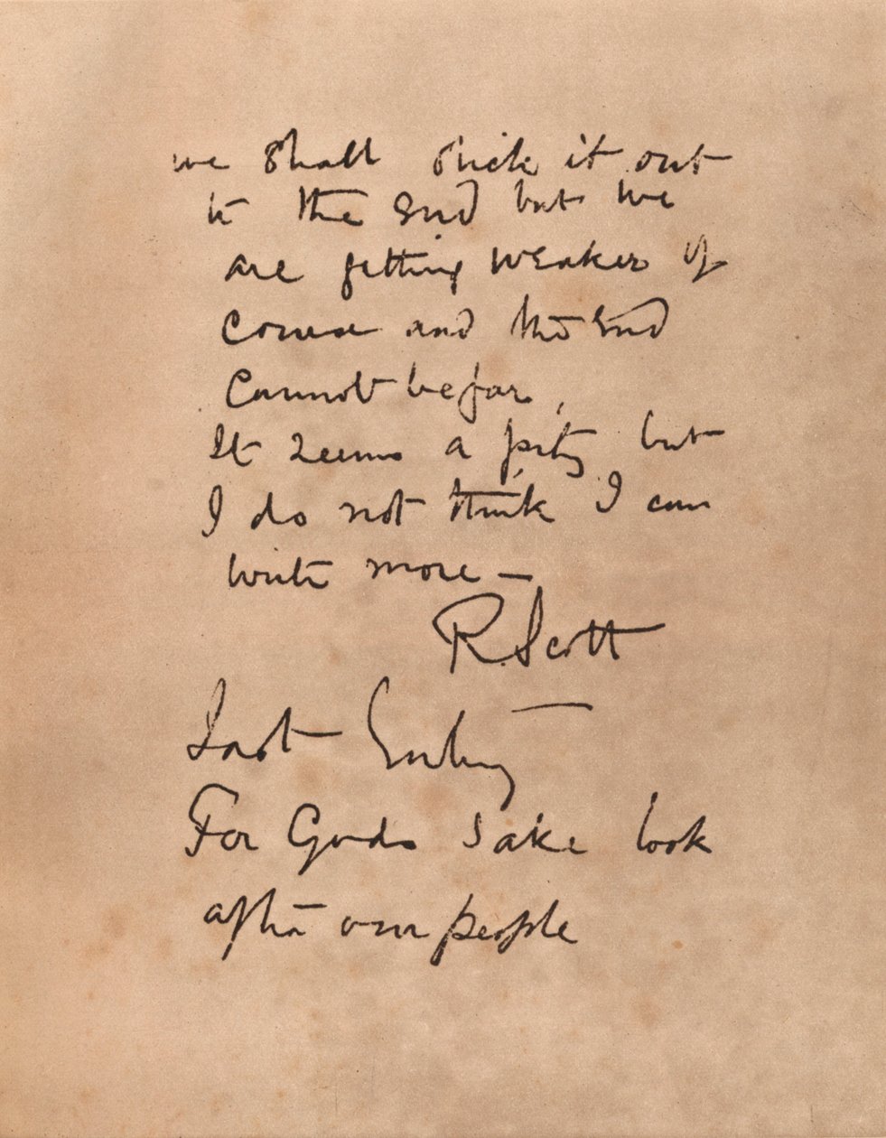 De laatste pagina van het dagboek van Kapitein Scott, 1912 door Robert Falcon Scott