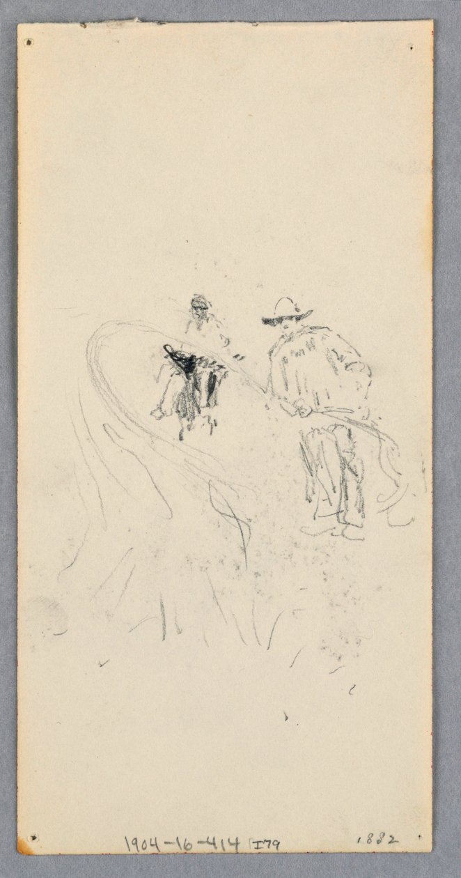 Tekening, Buitenmuur: Baai, balkon en kroonlijst (recto); twee figuren en niet-geïdentificeerde lijnen (verso), 1882 door Robert Frederick Blum